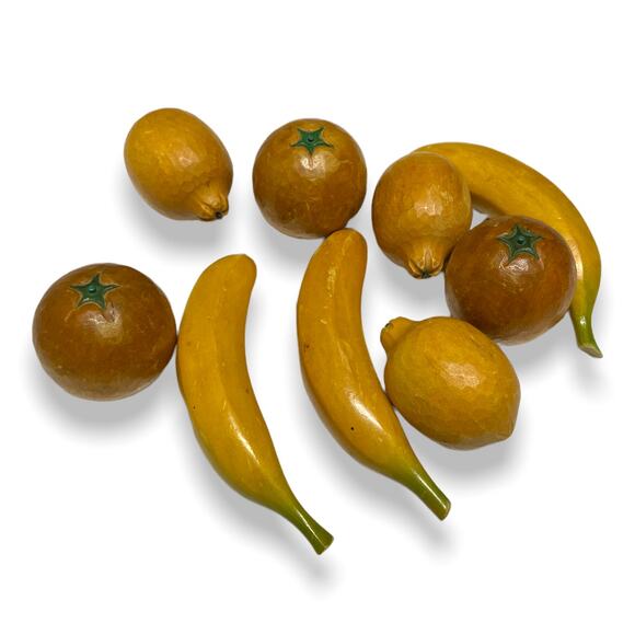 Vintage Wooden Fruit Bananas Oranges Lemons Made in Taiwan Lot MCM Foodie - Picture 1 of 2